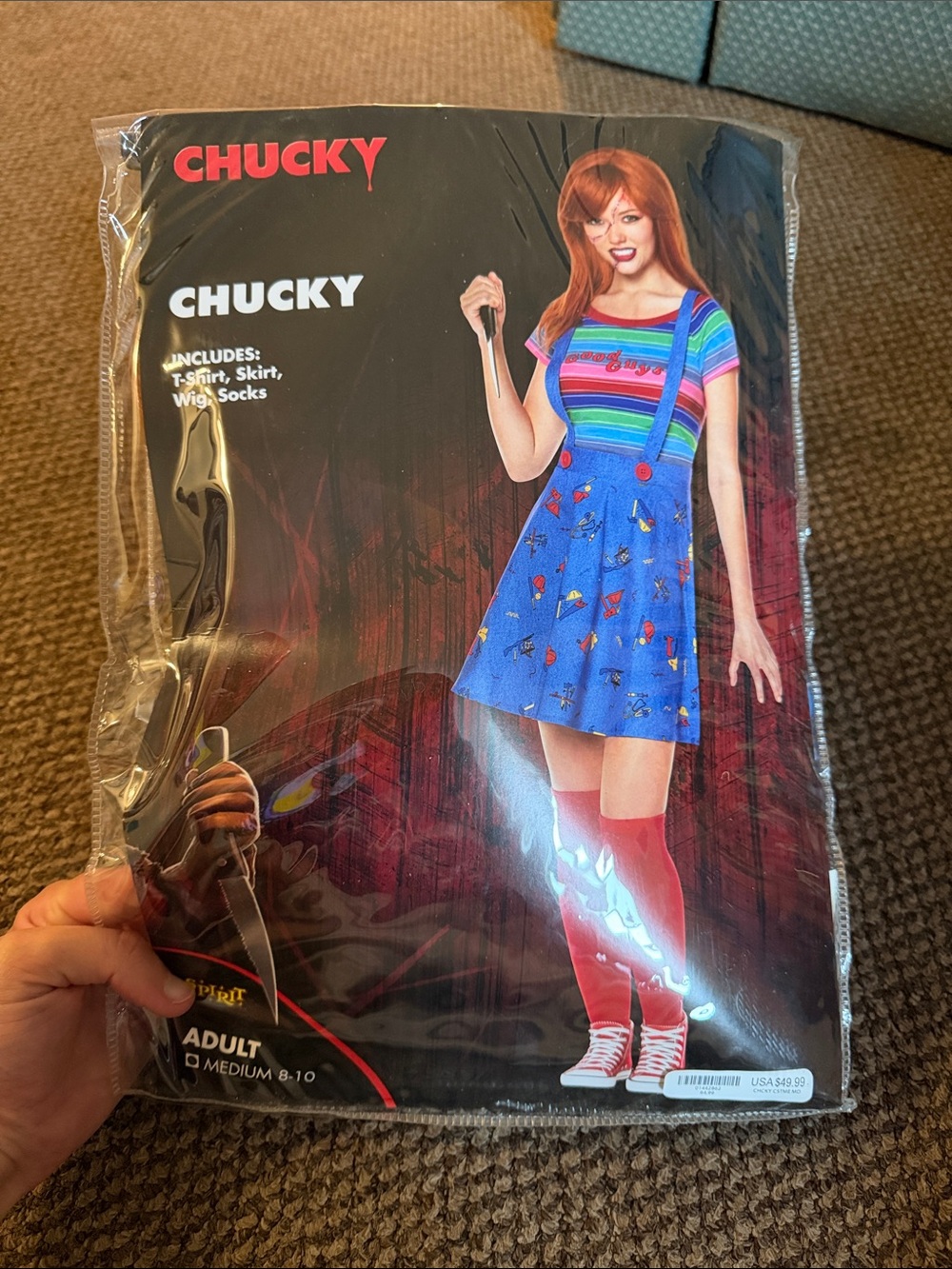 Chucky Inspired Kids Rainbow Stripe Dress with Blue Suspender Skirt